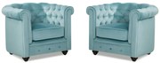 Lotto di 2 poltrone  CHESTERFIELD in velluto Azzurro pastello