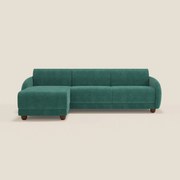 Giglio divano letto angolare con materasso alto 18 cm e penisola contenitore in morbido bouclé impermeabile T07 verde