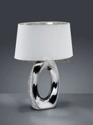Taba lampada da tavolo grande base ceramica argento con paralume bi...