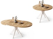 RENZO Rovere Wotan/gamba bianca – TAVOLO ROTONDO Ø110 ESTENSIBILE FINO A 180 cm|PER CUCINA SALA DA PRANZO SOGGIORNO STILE RETRO