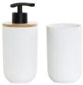 Set da Bagno DKD Home Decor Bianco Bianco/Nero Metallo Bambù Gres Scandinavo 30 x 40 cm 8 x 8 x 18 cm (2 Unità)