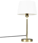 Lampada Da Comodino Vintage In Ceramica Con Paralume In Stoffa, Base In Bronzo, Altezza 51 Cm, Attacco E27, Luce Superiore E Inferiore, Bianco - 6