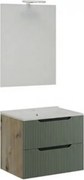 Mobile Bagno Sospeso Comfort 2 Cassetti Cannettato 60 Cm Rovere Verde Salvia