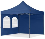 TOOLPORT 3x3m gazebo pieghevole con laterali (finestre), PREMIUM acciaio, blu scuro - (600007)