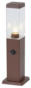 Lampada da esterno marrone ruggine con vetro trasparente 45 cm IP44 con presa e sensore di movimento - Malios