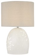 Lampada Da Scrivania Contemporanea Cora Ceramica Bianco Tessuto Beige 1 Luce E27