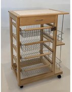 Carrello PRESTIGE da cucina con cassetto e portafrutta con portabottiglie NATURALE