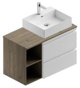 Mobile da bagno sotto lavabo Pull bianco e rovere cotto opaco L 90 x H 56 x P 46 cm 2 cassetti, lavabo non incluso