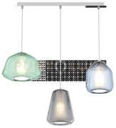 Sospensione cromo 3 luci rettangolare vetri alpha ve + beta bl + ga...