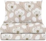 Completo letto 1 piazza e mezza beige fiori bianchi