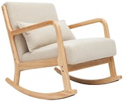 Sedia a dondolo scandinava legno chiaro e tessuto effetto velluto beige DERRY