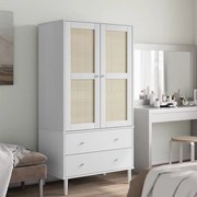 Armadio senja aspetto rattan bianco 90x55x175 cm massello pino