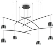 Sospensione Industrial-Minimal Fish Metallo Nero 6 Luci Led 37W 3000K Luce Calda