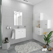 Mobile Bagno Sospeso 60 Cm Due Ante Specchio Con Lampada Led 52x67,8 Cm Savini Due "Zaffiro" Bianco Lucido