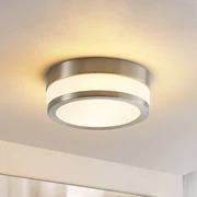 Lindby plafoniera Flavi, Ø 23 cm, nichel, vetro, IP44, E27
