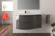 Mobile bagno sospeso con lavabo L 104 x H 55 x P 52 cm antracite 2 cassetti per vasca a sinistra Vague