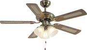 Ventilatore da soffitto in ottone con stampa legno e rattan 105cm con interruttore a tirante - Mistral Lia