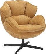 Poltrona Betty in tessuto color curry con struttura in metallo nero e seduta girevole – 73x87x83 cm