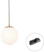 Lampada a sospensione Art Déco oro con vetro opale incl. adattatore per binario nero monofase - Iconic Flore