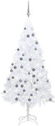 Albero di Natale Artificiale Preilluminato con Palline, Albero di Natale Preilluminato con Palline Bianco 120 cm PVC