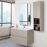 Mobile Bagno Sospeso "Pastello" Da 90 Cm Composto Da Due Cassetti Lavabo E Specchio Finitura Tortora