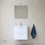 Mobile Bagno Sospeso "Mia" da 60 Cm Composto Da Due Cassetti Lavabo E Specchio Con Lampada Led Finitura Bianco Lucido