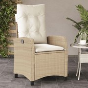 Sedia reclinabile da giardino con cuscini beige in polyrattan