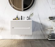 Mobile bagno bianco opaco 70x46 Urbino due cassetti con lavabo in ceramica frontale cannettato