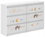 Cassettiera per bambini con cielo notturno e gatto 77x30x140 cm