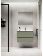 Mobile bagno sospeso con lavabo e specchio e organizer per cosmetici L 80 x H 55 x P 45 cm verde muschio 2 cassetti per vasca centrale BOX