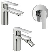 Set miscelatori lavabo bidet e doccia Flat con piletta click clack