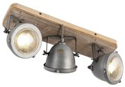 Faretto industriale in acciaio con legno orientabile 3 luci - Emado