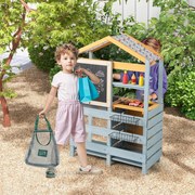 Costway Cucina da gioco 2 in 1 in legno per bambini 3+ anni, Cucina da gioco all'aperto e negozio di alimentari con lavello rimovibile Multicolore