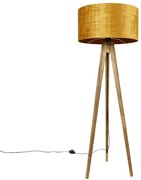 Lampada da terra a treppiede rustica in legno vintage con paralume dorato 50 cm - Tripod Classic