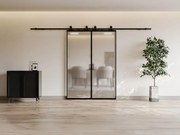 Porte scorrevole doppia esterno muro 2 x H205 x L63 cm Alluminio e Vetro temperato smerigliato - LINCI II