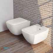 Ceramica Cielo "Shui Comfort" Coppia Di Sanitari Sospesi Bianco Lucido Con Brida