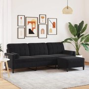 Divano A 3 Posti Con Poggiapiedi Nero 210cm İn Velluto /