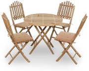 Set Da Pranzo Da Giardino 5 Pz Pieghevole Con Cuscini İn Bambù /