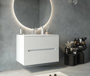 Mobile bagno bianco opaco 80x46 cannettato Urbino 2.0 con lavabo in resina e due cassetti