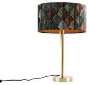 Lampada da tavolo ottone con paralume ovale in velluto motivo a foglie 35cm - Simplo