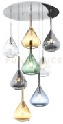 Sospensione cromo 7 luci rettangolare vetri 2x tr + 2x am + 1x fu +...