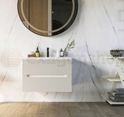 Mobile bagno bianco opaco 60x46 cannettato Urbino due cassetti con lavabo in ceramica frontale