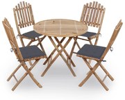 Set Da Pranzo Da Giardino 5 Pz Pieghevole Con Cuscini İn Bambù /