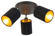 Faretto moderno nero con interno dorato 3 luci - Lofty