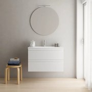 Mobile bagno sospeso con lavabo L 80 x H 56 x P 46 cm bianco opaco in mdf 2 cassetti per vasca centrale Pull