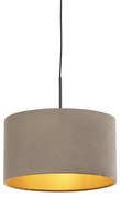 Lampada a sospensione con paralume in velluto color tortora con oro 35 cm - Combi