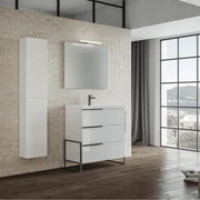 Mobile Bagno a Terra 60 Cm Tre Cassetti Specchio Con Illuminazione Led Savini "Febe 1"