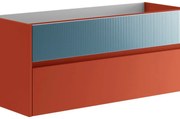 Mobile da bagno sotto lavabo Niwa paprika frontale in vetro blu pacifico laccato opaco L 119.5 x H 50 x P 45.5 cm 2 cassetti, lavabo non incluso