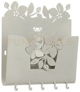 Porta chiavi e porta lettere fior di loto avorio in ferro 28x5x24cmh