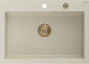 Mexen Elix lavello da cucina in granito 1-vasca 700 x 500 mm, beige, sifone dorato - 6526701005-69-G